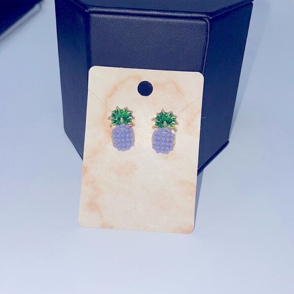 Purple Pineapple Post Studs Earrings - Picture 4 of 6